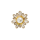 Enameled Metal and Pearl Shank Back Button - 30L/19mm - Yellow, Pearl White, and Gold Flower