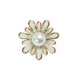 Enameled Metal and Pearl Shank Back Button - 36L/23mm - Green, Pearl White, and Gold Flower