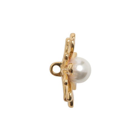 Enameled Metal and Pearl Shank Back Button - 36L/23mm - Pink, Pearl White, and Gold Flower