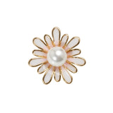 Enameled Metal and Pearl Shank Back Button - 36L/23mm - Pink, Pearl White, and Gold Flower