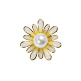 Enameled Metal and Pearl Shank Back Button - 36L/23mm - Yellow, Pearl White, and Gold Flower