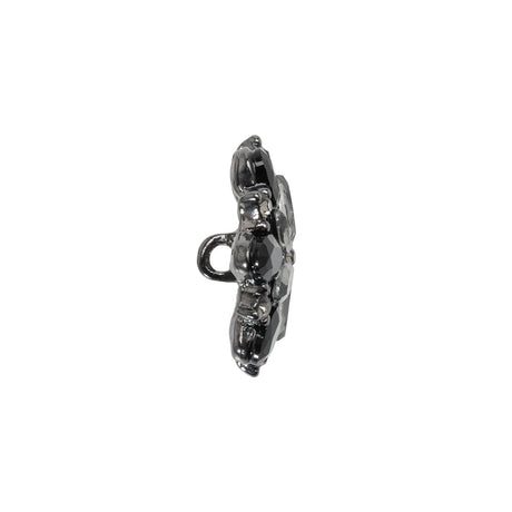 Rhinestone and Metal Shank Back Button - 32L/20mm - Black Diamond and Gunmetal Little Open Flower