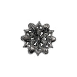 Rhinestone and Metal Shank Back Button - 32L/20mm - Black Diamond and Gunmetal Little Open Flower