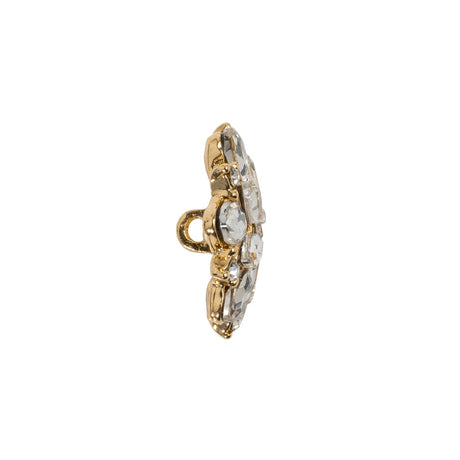 Rhinestone and Metal Shank Back Button - 32L/20mm - Crystal and Gold Little Open Flower