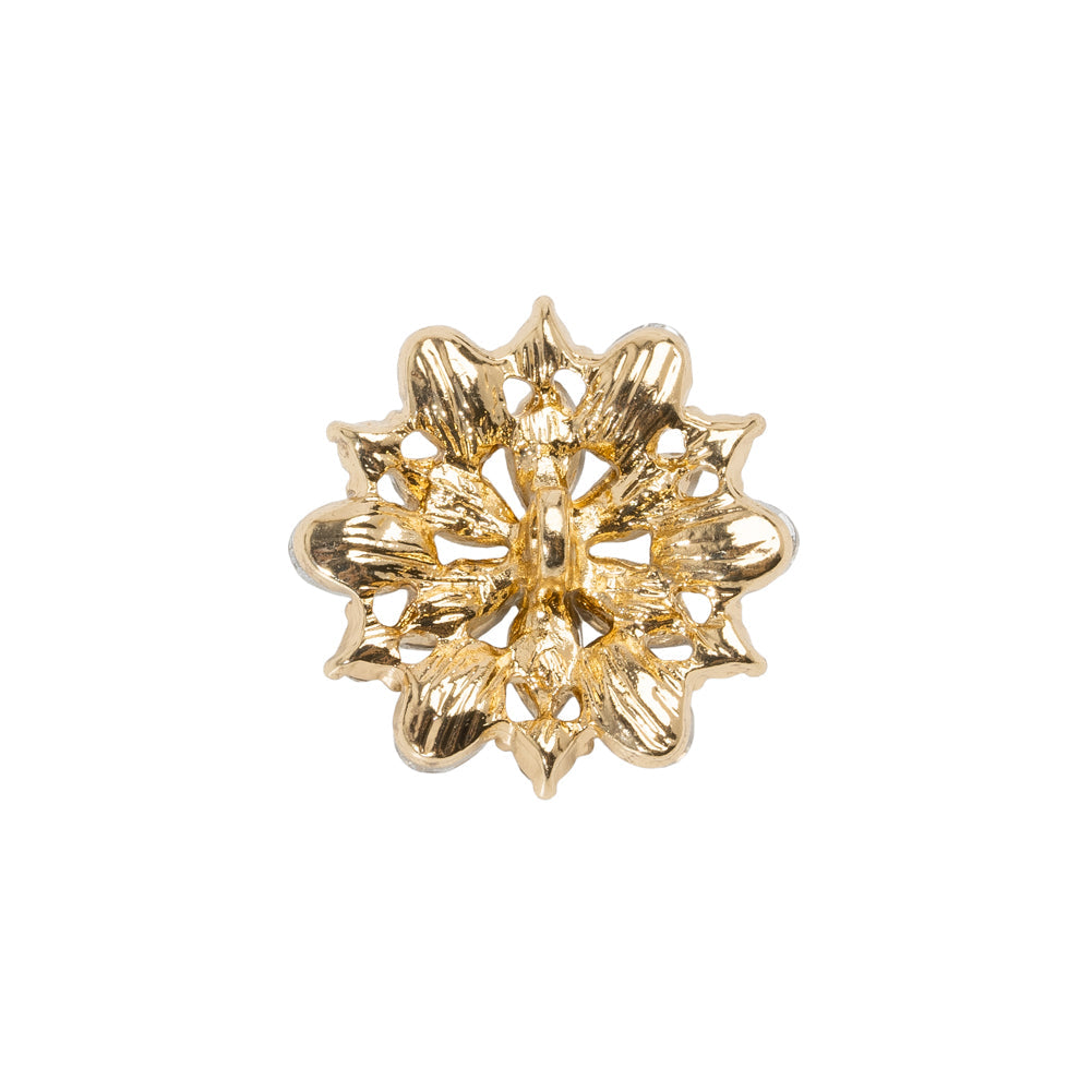 Rhinestone and Metal Shank Back Button - 32L/20mm - Crystal and Gold Little Open Flower