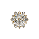 Rhinestone and Metal Shank Back Button - 32L/20mm - Crystal and Gold Little Open Flower