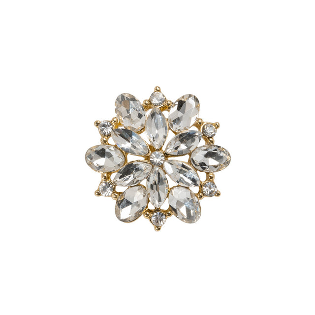 Rhinestone and Metal Shank Back Button - 32L/20mm - Crystal and Gold Little Open Flower