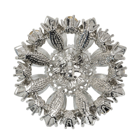 Rhinestone and Metal Shank Back Button - 58L/37mm - Crystal and Nickel-Free Silver Big Open Flower