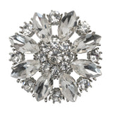 Rhinestone and Metal Shank Back Button - 58L/37mm - Crystal and Nickel-Free Silver Big Open Flower