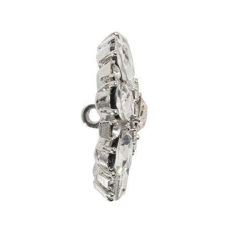 Rhinestone and Metal Shank Back Button - 44L/28mm - Crystal and Nickel-Free Silver Open Flower