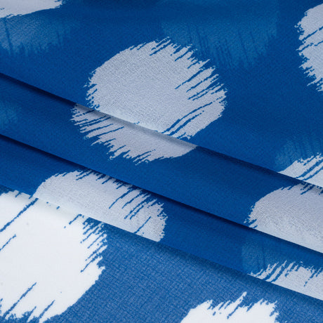 Polyester Chiffon - Bright Blue and White Brushed Polka Dots - Designer Deadstock