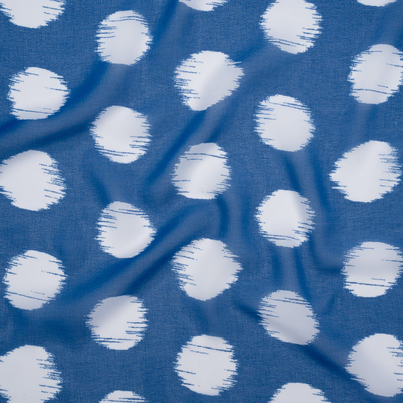 Polyester Chiffon - Bright Blue and White Brushed Polka Dots - Designer Deadstock