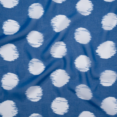 Polyester Chiffon - Bright Blue and White Brushed Polka Dots - Designer Deadstock