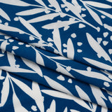 Stretch Polyester Tricot - Blue and White Leafy Stems - Designer Deadstock