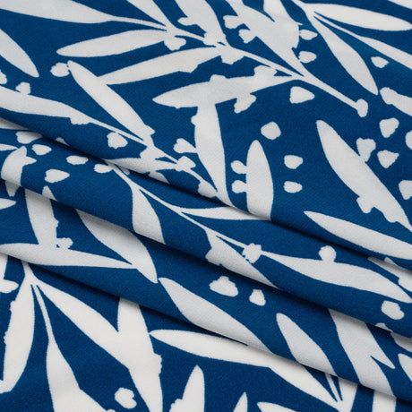 Stretch Polyester Tricot - Blue and White Leafy Stems - Designer Deadstock