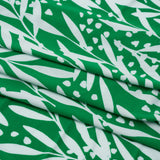 Stretch Polyester Tricot - Kelly Green and White Leafy Stems - Designer Deadstock