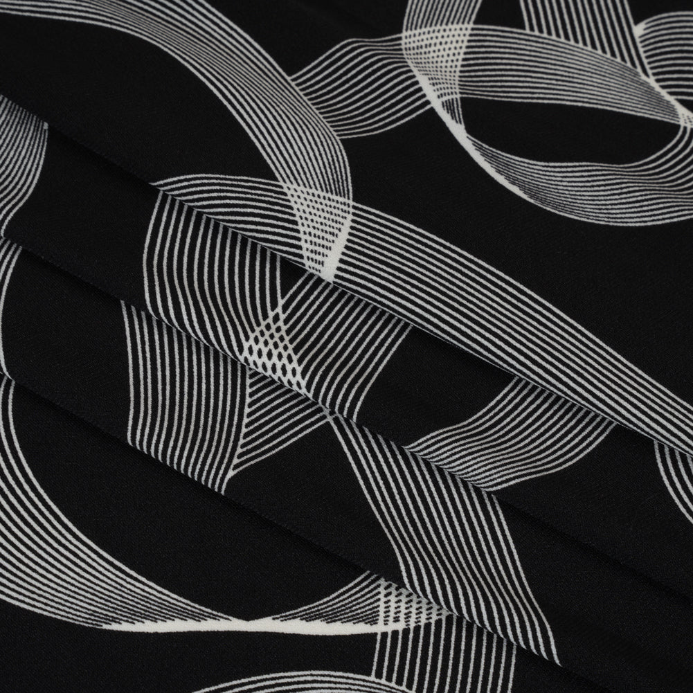 Stretch Polyester Tricot - Black and White Looping Lines - Designer Deadstock