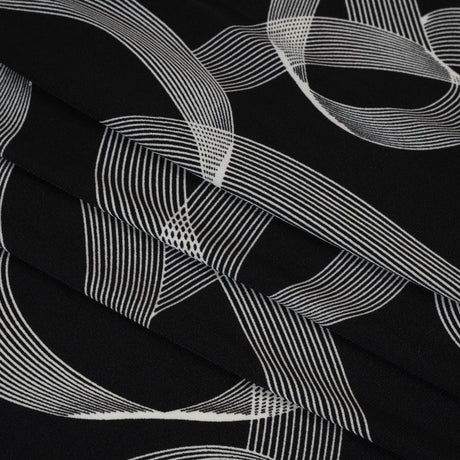 Stretch Polyester Tricot - Black and White Looping Lines - Designer Deadstock