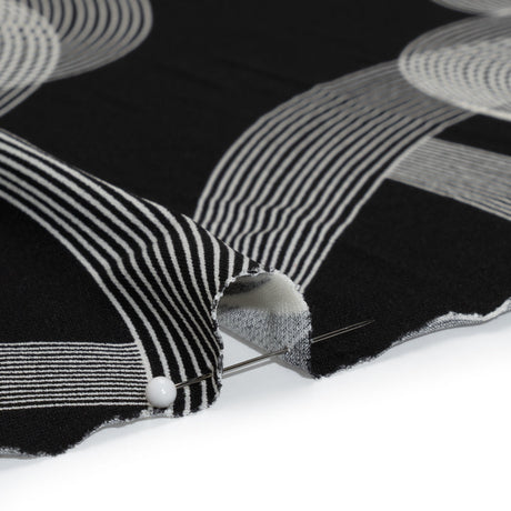 Stretch Polyester Tricot - Black and White Looping Lines - Designer Deadstock
