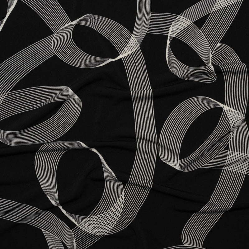 Stretch Polyester Tricot - Black and White Looping Lines - Designer Deadstock