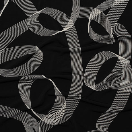 Stretch Polyester Tricot - Black and White Looping Lines - Designer Deadstock