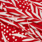 Stretch Polyester Tricot - Scarlet Red and White Leafy Stems - Designer Deadstock