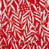 Stretch Polyester Tricot - Scarlet Red and White Leafy Stems - Designer Deadstock