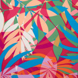 Stretch Polyester Tricot - Magenta, Green and Beige Overlapping Palm Leaves - Designer Deadstock