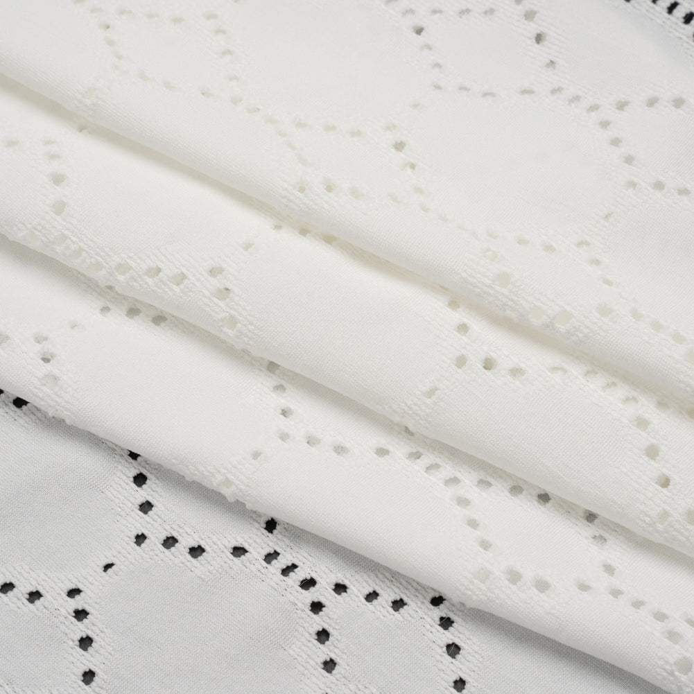 Stretch Polyester Jersey with Eyelets - White Circles - Designer Deadstock