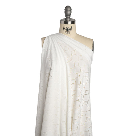 Stretch Polyester Jersey with Eyelets - White Circles - Designer Deadstock