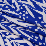 Stretch Polyester Tricot - Cobalt Blue and Off White Leafy Stems - Designer Deadstock