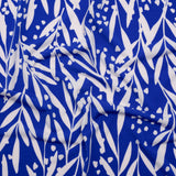 Stretch Polyester Tricot - Cobalt Blue and Off White Leafy Stems - Designer Deadstock