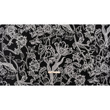 Stretch Polyester Tricot - Black and White Chain Stitch Flowers - Designer Deadstock