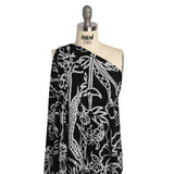 Stretch Polyester Tricot - Black and White Chain Stitch Flowers - Designer Deadstock
