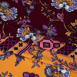 Stretch Polyester Tricot Panel - Burgundy, Creamsicle and Lilac Floral Patchwork and Decorative Stripes - Designer Deadstock