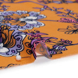 Stretch Polyester Tricot Panel - Burgundy, Creamsicle and Lilac Floral Patchwork and Decorative Stripes - Designer Deadstock