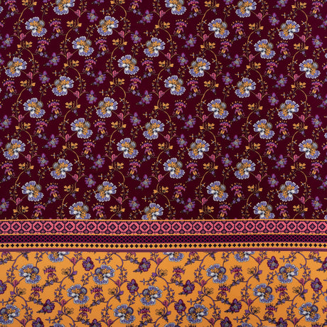Stretch Polyester Tricot Panel - Burgundy, Creamsicle and Lilac Floral Patchwork and Decorative Stripes - Designer Deadstock