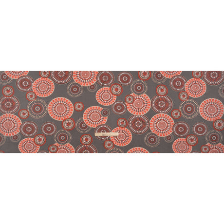 Stretch Polyester Tricot with Puffy Print - Gray, Coral Red and White Circle Medallions - Designer Deadstock