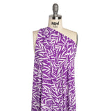 Stretch Polyester Tricot - Purple and Off White Leafy Stems - Designer Deadstock