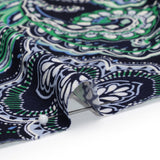 Stretch Polyester Tricot with Puff Print - Navy, Green and White Floral and Paisley - Designer Deadstock