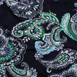 Stretch Polyester Tricot with Puff Print - Navy, Green and White Floral and Paisley - Designer Deadstock