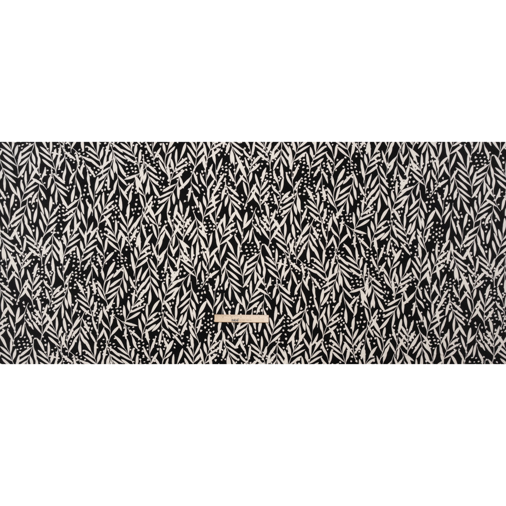 Stretch Polyester Tricot - Black and White Leafy Stems - Designer Deadstock