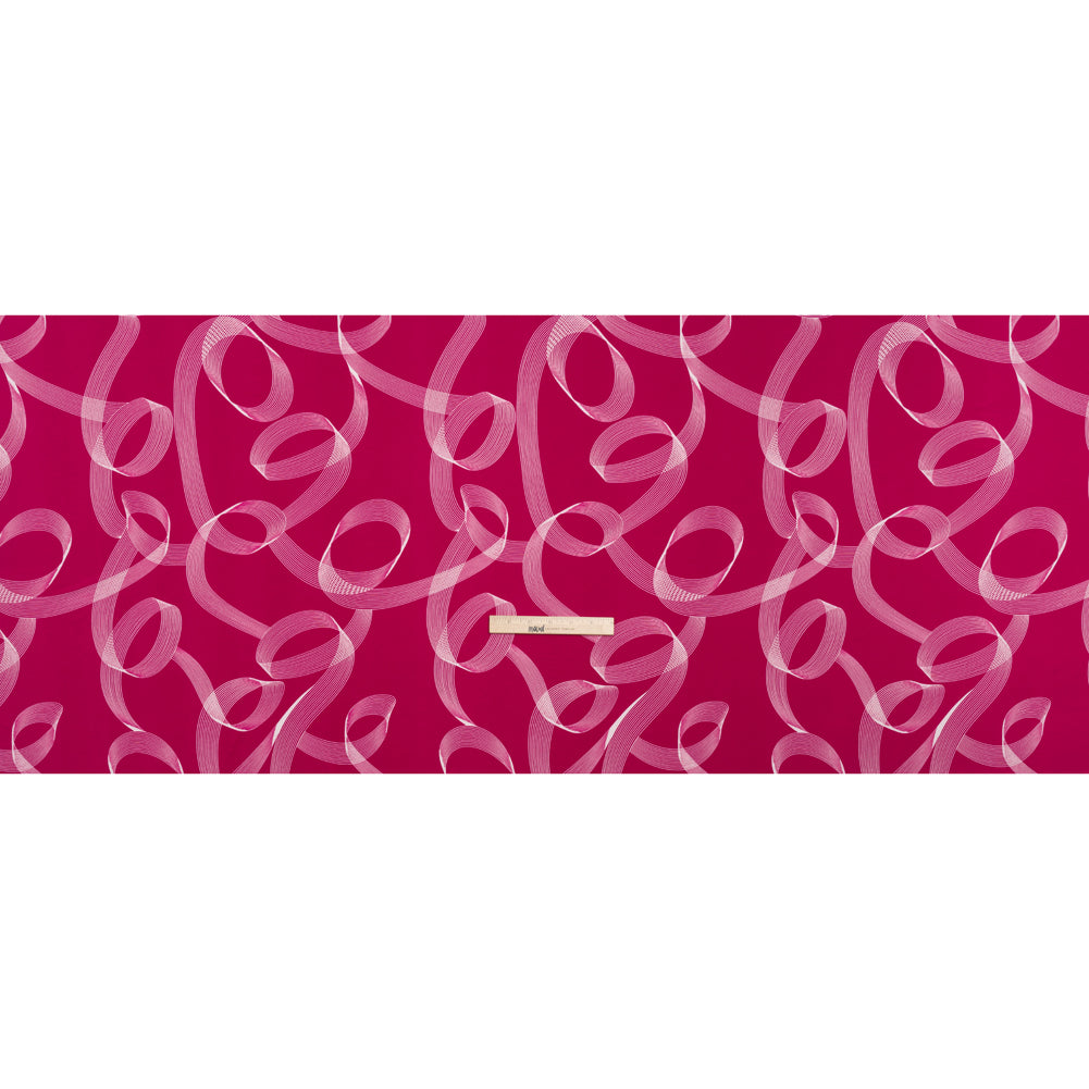 Stretch Polyester Tricot - Raspberry Pink and White Looping Lines - Designer Deadstock