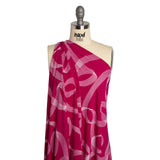 Stretch Polyester Tricot - Raspberry Pink and White Looping Lines - Designer Deadstock