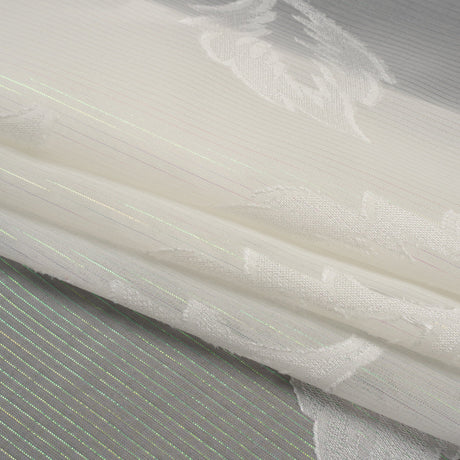 Burnout Brocade with Iridescent Pinstripes - White Leaves - Designer Deadstock