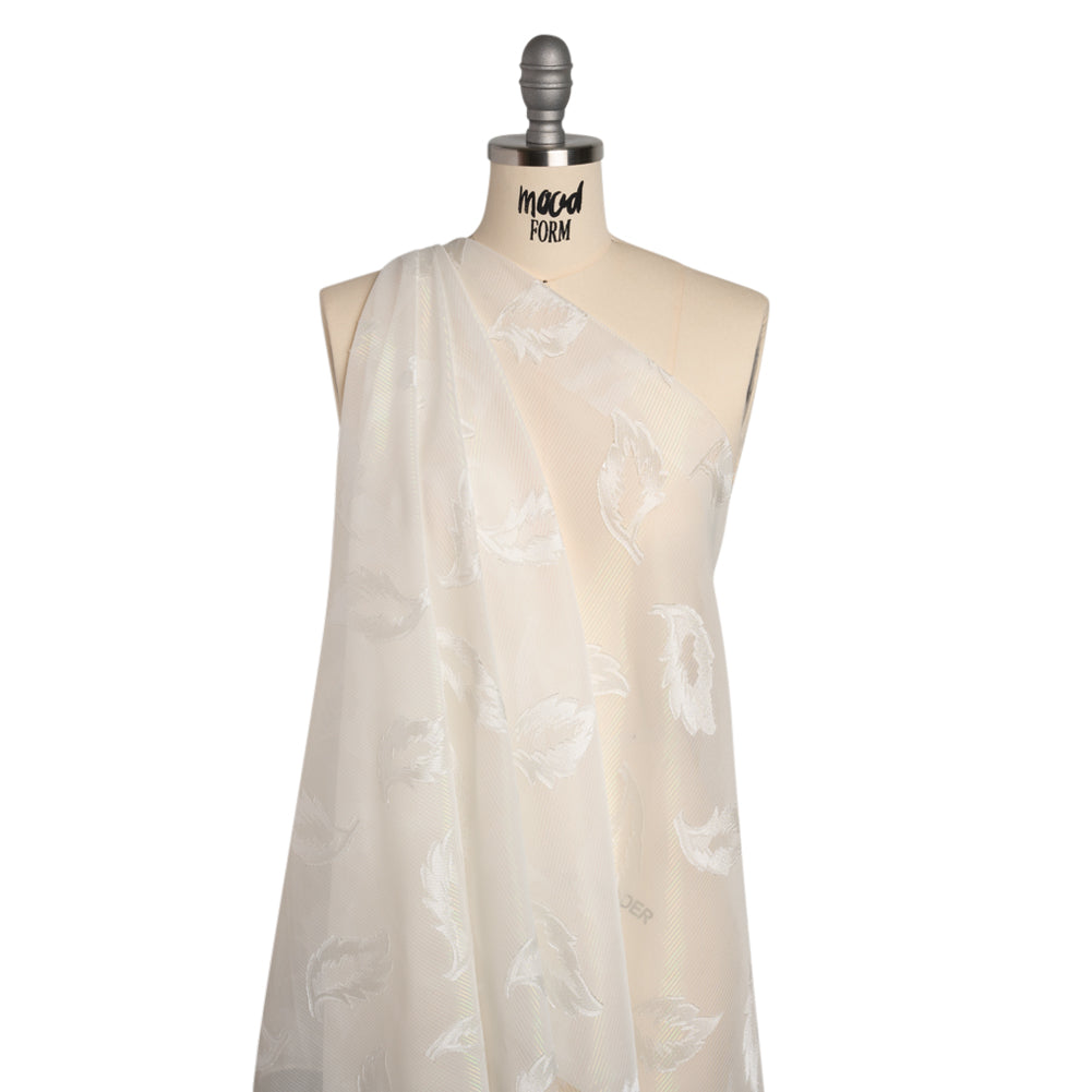 Burnout Brocade with Iridescent Pinstripes - White Leaves - Designer Deadstock