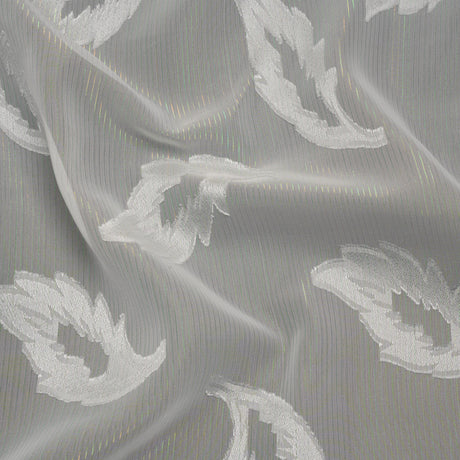 Burnout Brocade with Iridescent Pinstripes - White Leaves - Designer Deadstock