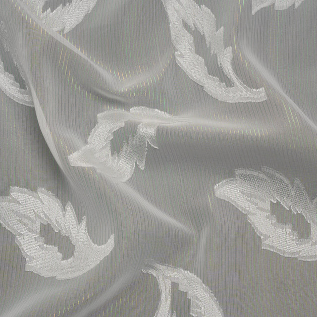 Burnout Brocade with Iridescent Pinstripes - White Leaves - Designer Deadstock