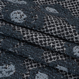 Cotton and Polyester Matelasse - Blue and Black Diamonds and Flowers - Designer Deadstock