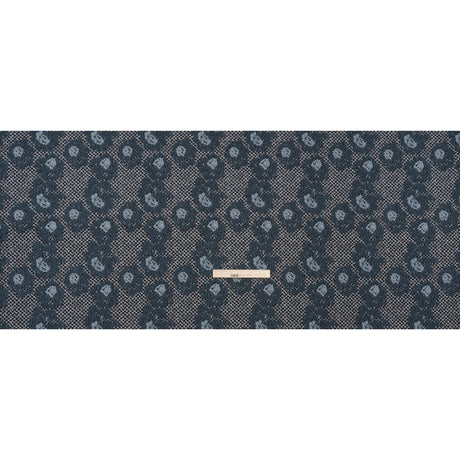 Cotton and Polyester Matelasse - Blue and Black Diamonds and Flowers - Designer Deadstock